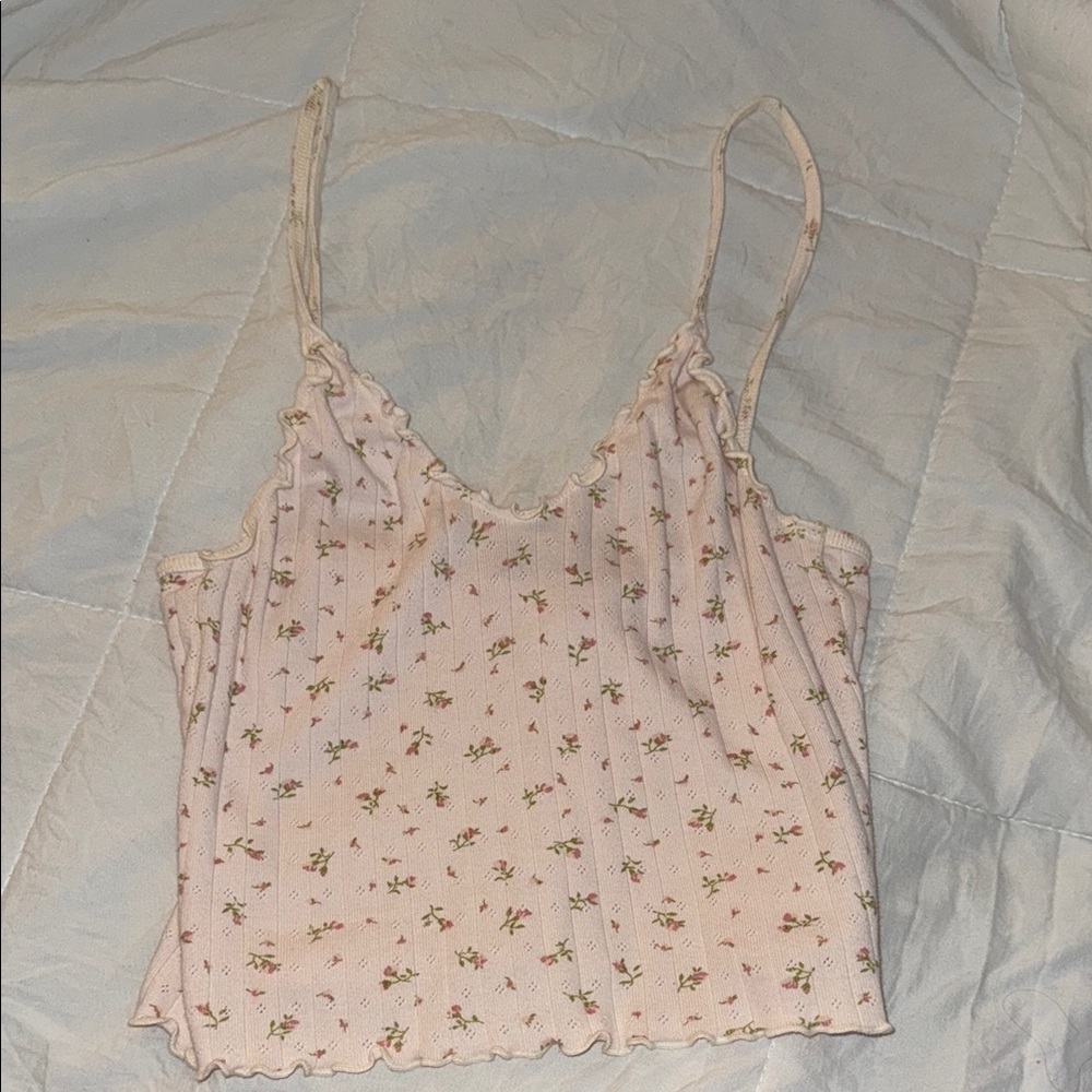 Brandy Melville Pink Ruffled Crop Camisole